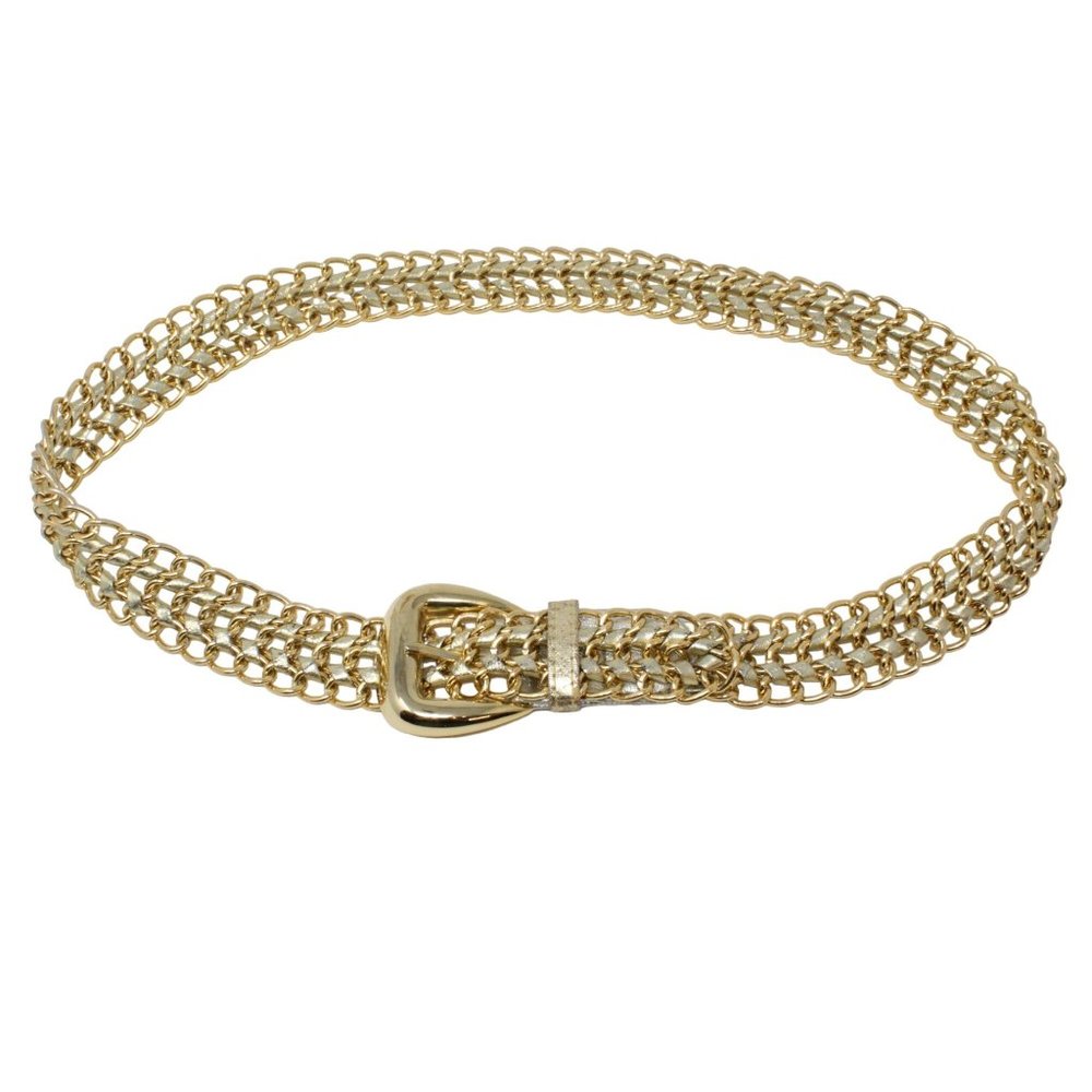 Retro Metallic Gold Silver Woven Mesh Chain Belt Braided Crochet Disco Hip Hop - Picture 1 of 4